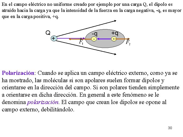 En el campo eléctrico no uniforme creado por ejemplo por una carga Q, el