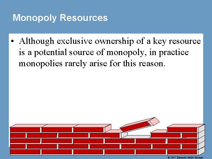 Monopoly Resources • Although exclusive ownership of a key resource is a potential source