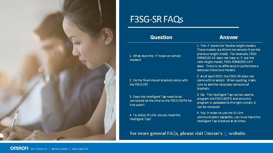 F 3 SG-SR FAQs Question Answer 1. What does the –F mean on certain
