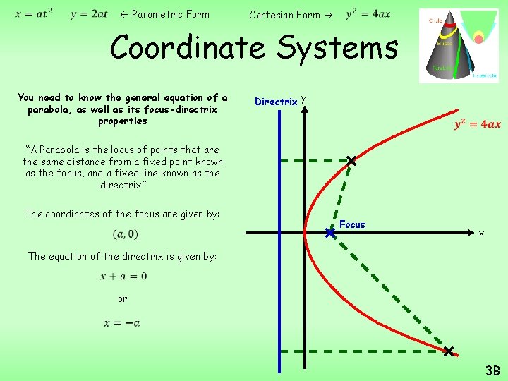  Parametric Form Cartesian Form Coordinate Systems You need to know the general equation