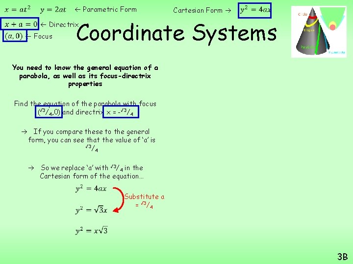 Parametric Form Directrix Focus Cartesian Form Coordinate Systems You need to know the