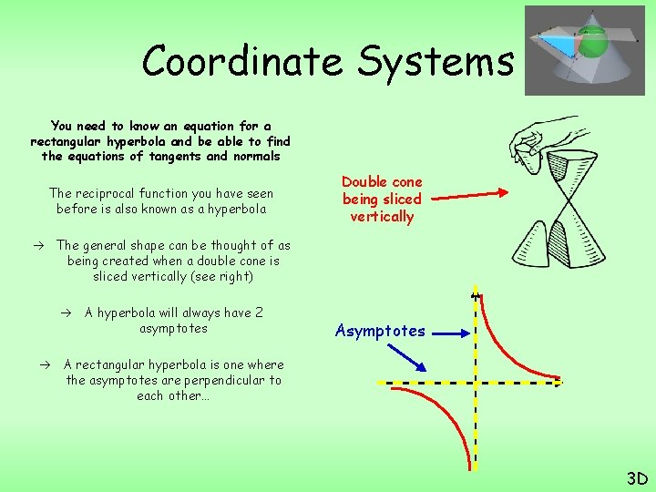 Coordinate Systems You need to know an equation for a rectangular hyperbola and be