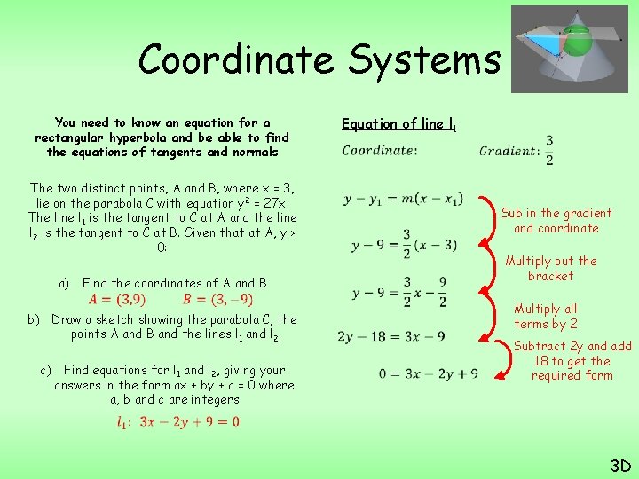 Coordinate Systems Equation of line l 1 You need to know an equation for