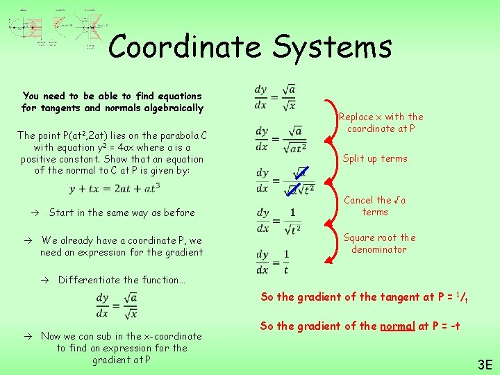 Coordinate Systems You need to be able to find equations for tangents and normals