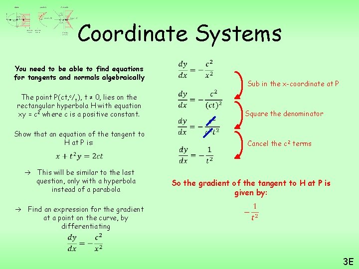 Coordinate Systems You need to be able to find equations for tangents and normals