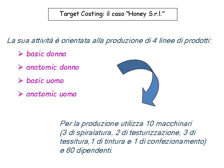 Target Costing: il caso “Honey S. r. l. ” La sua attività è orientata