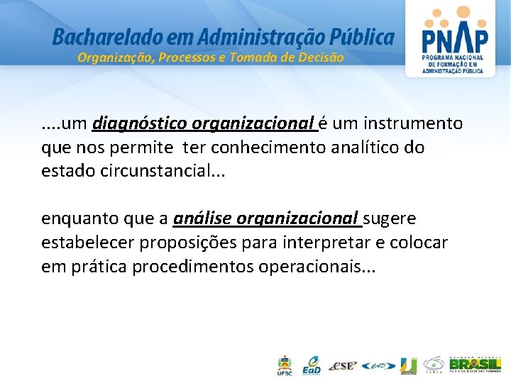 Organização, Processos e Tomada de Decisão . . um diagnóstico organizacional é um instrumento