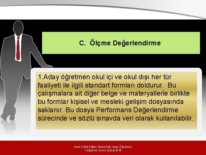 C. Ölçme Değerlendirme 1. Aday öğretmen okul içi ve okul dışı her tür faaliyeti