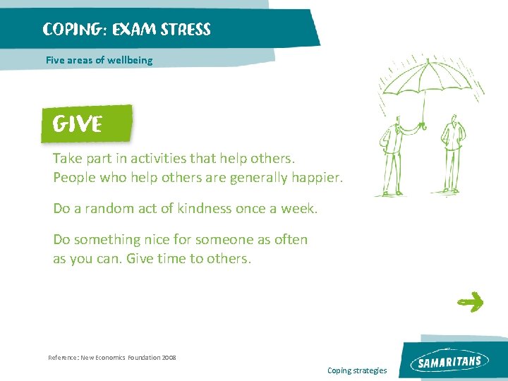 COPING: EXAM STRESS Five areas of wellbeing GIVE Take part in activities that help