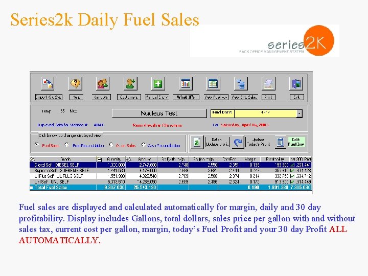 Series 2 k Daily Fuel Sales Fuel sales are displayed and calculated automatically for