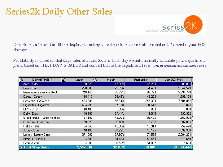 Series 2 k Daily Other Sales Department sales and profit are displayed - noting