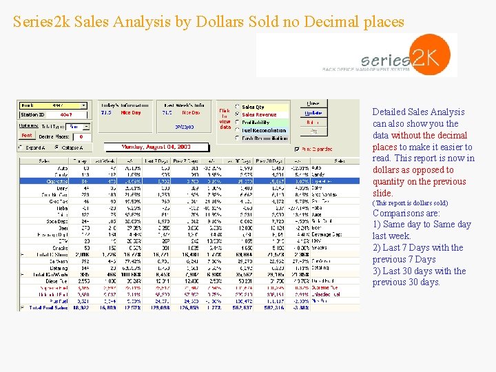 Series 2 k Sales Analysis by Dollars Sold no Decimal places Detailed Sales Analysis