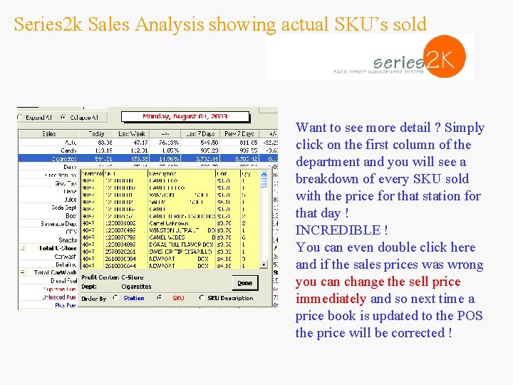 Series 2 k Sales Analysis showing actual SKU’s sold Want to see more detail