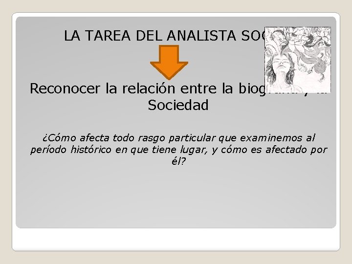 LA TAREA DEL ANALISTA SOCIAL Reconocer la relación entre la biografía y la Sociedad LA TAREA DEL ANALISTA SOCIAL Reconocer la relación entre la biografía y la Sociedad