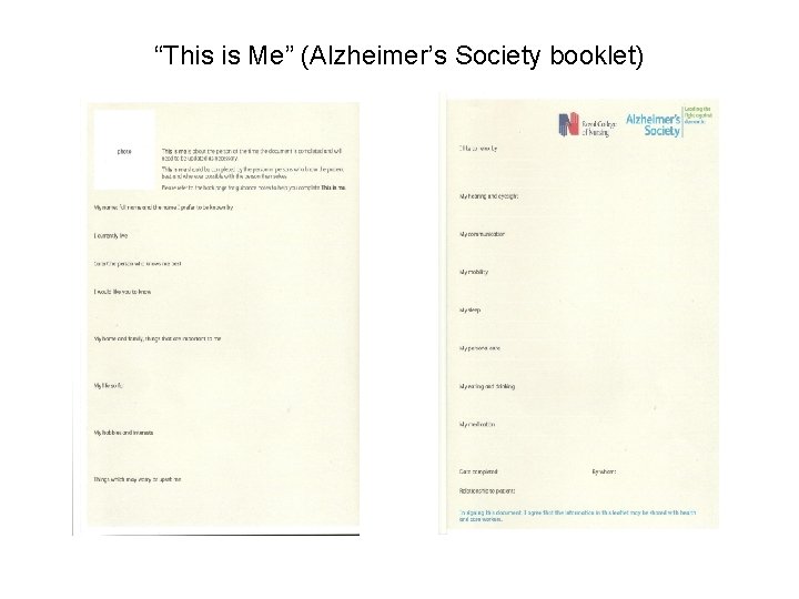 “This is Me” (Alzheimer’s Society booklet) 