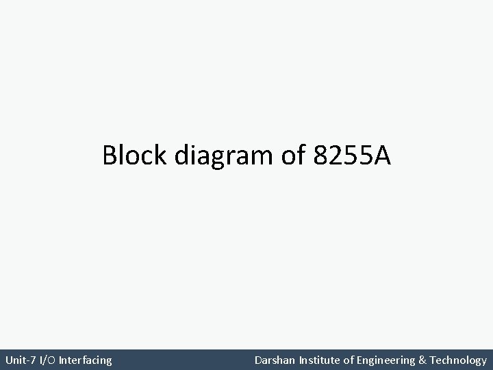 Block diagram of 8255 A Unit-7 I/O Interfacing Darshan Institute of Engineering & Technology