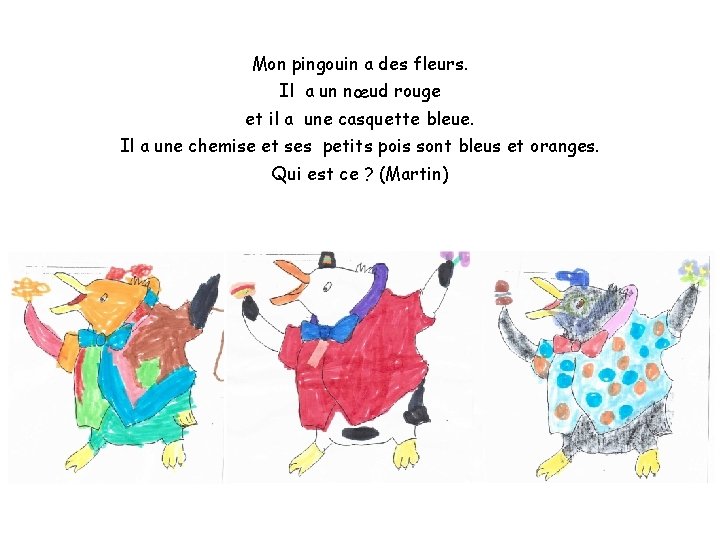 Mon pingouin a des fleurs. Il a un nœud rouge et il a une Mon pingouin a des fleurs. Il a un nœud rouge et il a une