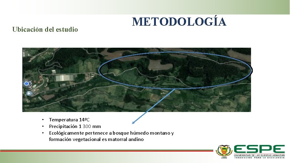 Ubicación del estudio METODOLOGÍA • Temperatura 14ºC • Precipitación 1 300 mm • Ecológicamente Ubicación del estudio METODOLOGÍA • Temperatura 14ºC • Precipitación 1 300 mm • Ecológicamente