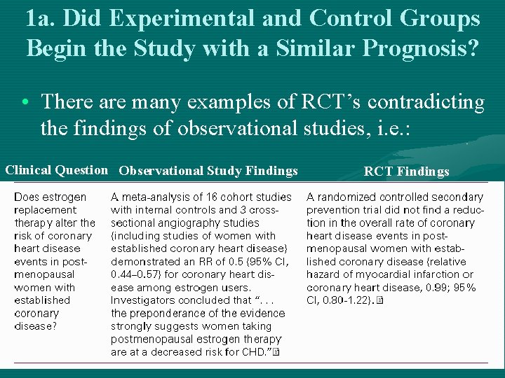 1 a. Did Experimental and Control Groups Begin the Study with a Similar Prognosis?