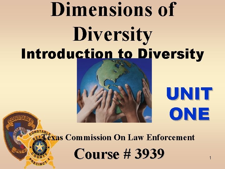 Dimensions of Diversity Introduction to Diversity UNIT ONE Texas Commission On Law Enforcement Course