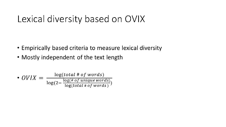 Lexical diversity based on OVIX • 