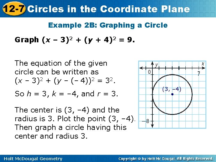 12 -7 Circles in the Coordinate Plane Example 2 B: Graphing a Circle Graph