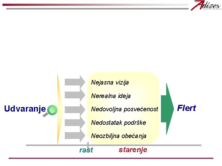 Nejasna vizija Nerealna ideja Udvaranje Nedovoljna posvećenost Nedostatak podrške Neozbiljna obećanja rast starenje Flert