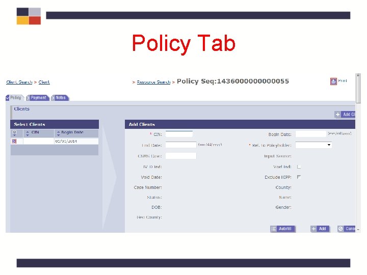 Policy Tab Policy Tab