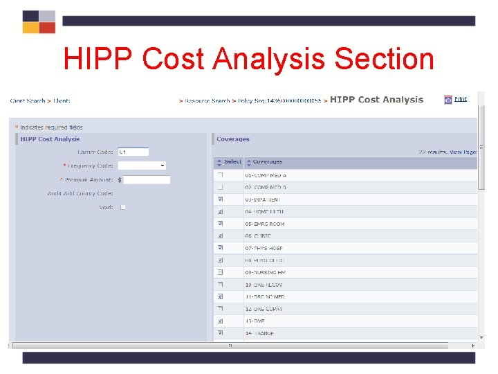 HIPP Cost Analysis Section HIPP Cost Analysis Section