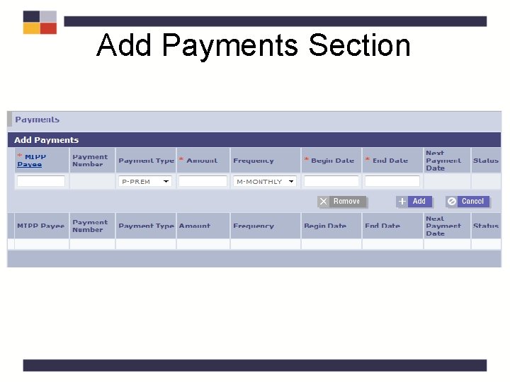Add Payments Section Add Payments Section