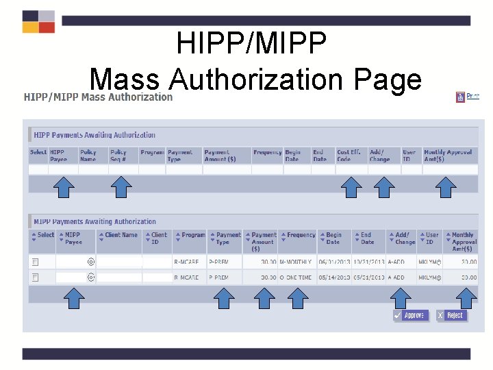 HIPP/MIPP Mass Authorization Page HIPP/MIPP Mass Authorization Page