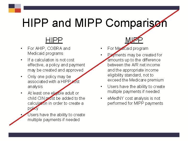 HIPP and MIPP Comparison HIPP • For AHIP, COBRA and Medicaid programs • If HIPP and MIPP Comparison HIPP • For AHIP, COBRA and Medicaid programs • If