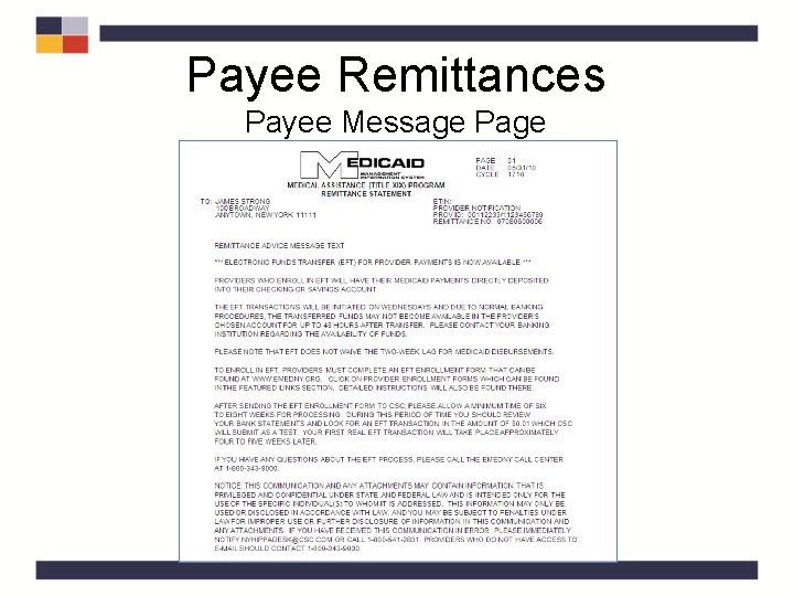 Payee Remittances Payee Message Page Payee Remittances Payee Message Page