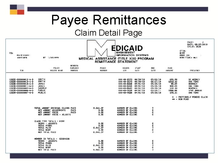 Payee Remittances Claim Detail Page Payee Remittances Claim Detail Page