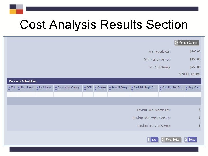 Cost Analysis Results Section Cost Analysis Results Section