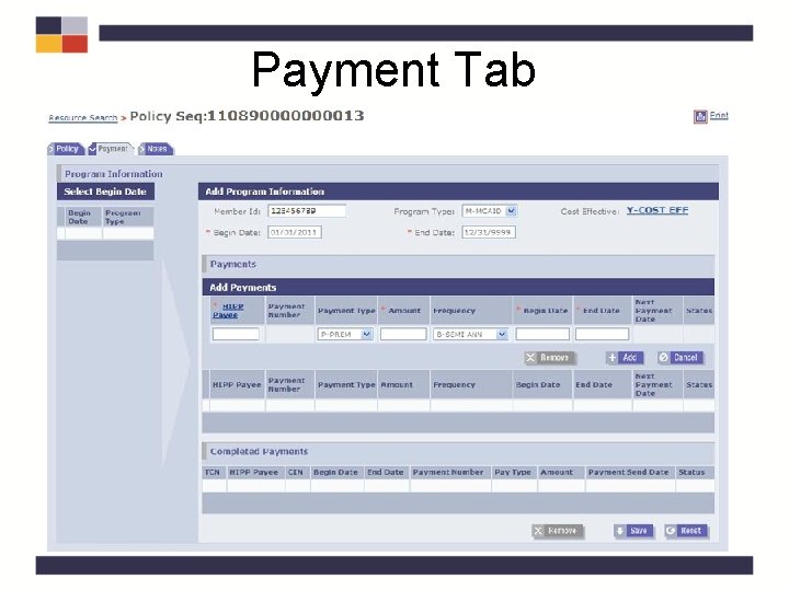Payment Tab Payment Tab