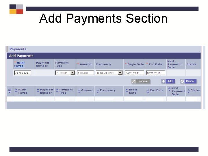 Add Payments Section Add Payments Section