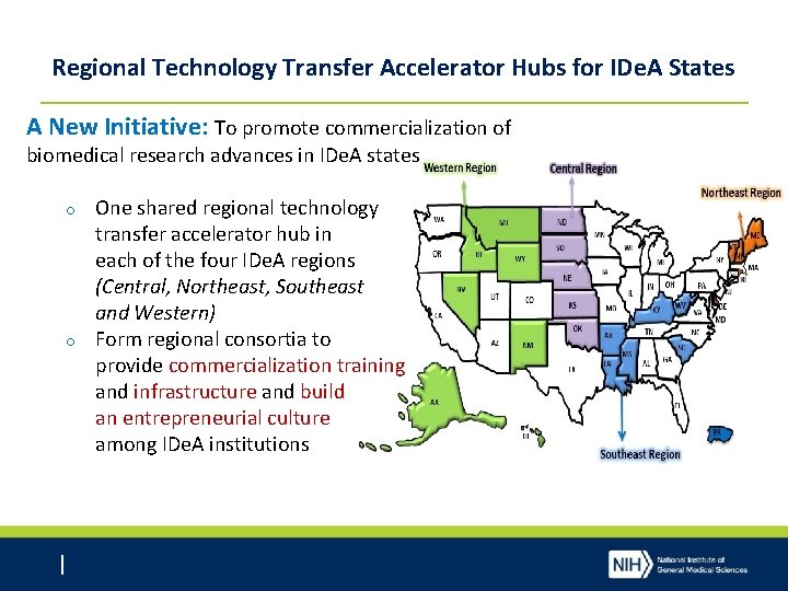 Regional Technology Transfer Accelerator Hubs for IDe. A States A New Initiative: To promote