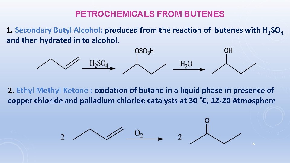 PETROCHEMICALS FROM BUTENES 1. Secondary Butyl Alcohol: produced from the reaction of butenes with