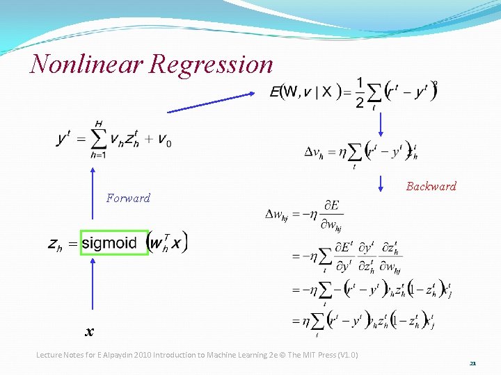 Nonlinear Regression Forward Backward x Lecture Notes for E Alpaydın 2010 Introduction to Machine