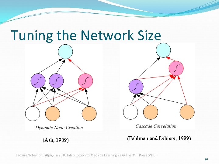 Tuning the Network Size (Ash, 1989) (Fahlman and Lebiere, 1989) Lecture Notes for E