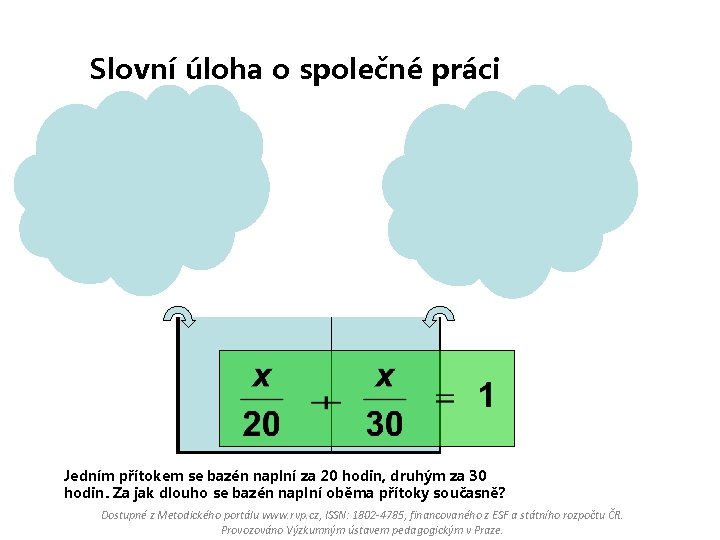 Slovní úloha o společné práci Jedním přítokem se bazén naplní za 20 hodin, druhým