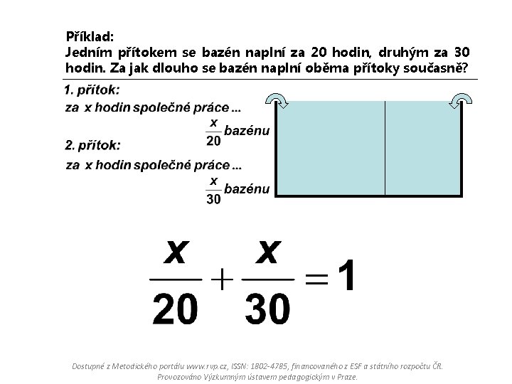 Příklad: Jedním přítokem se bazén naplní za 20 hodin, druhým za 30 hodin. Za