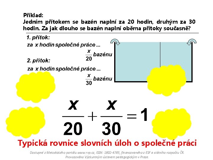 Příklad: Jedním přítokem se bazén naplní za 20 hodin, druhým za 30 hodin. Za