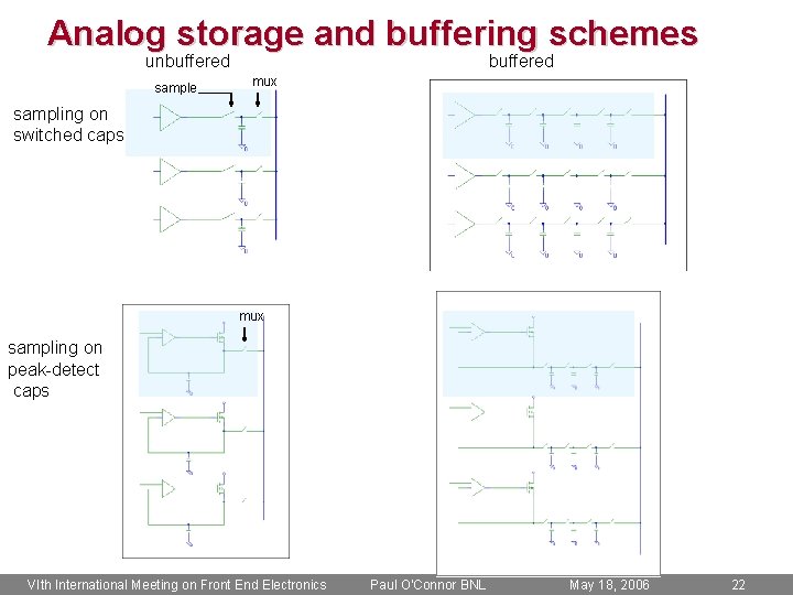 Analog storage and buffering schemes unbuffered sample buffered mux sampling on switched caps mux