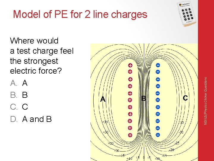 Where would a test charge feel the strongest electric force? A. A B. B