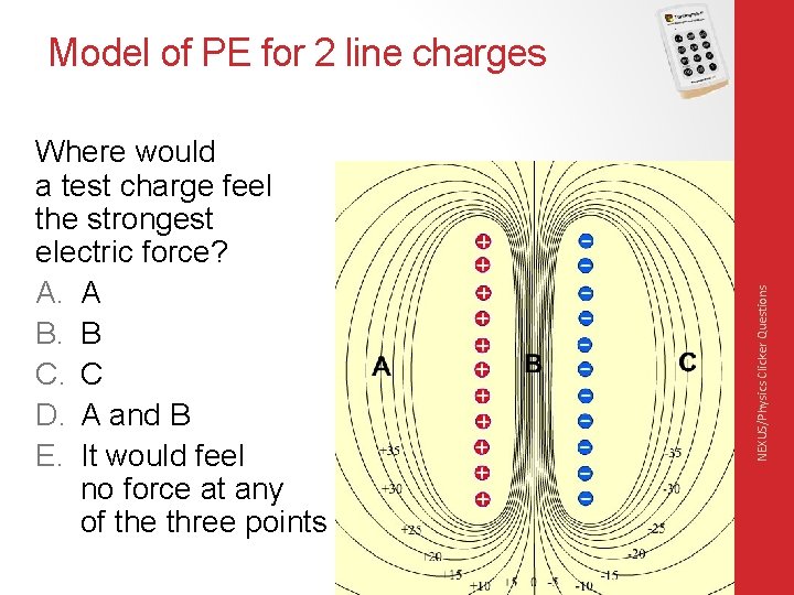 Where would a test charge feel the strongest electric force? A. A B. B