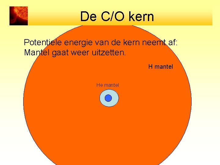 De C/O kern Potentiele energie van de kern neemt af: Mantel gaat weer uitzetten.