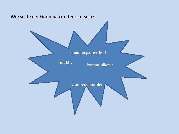 Wie sollte der Grammatikunterricht sein? handlungsorientiert induktiv kommunikativ kontextgebunden 