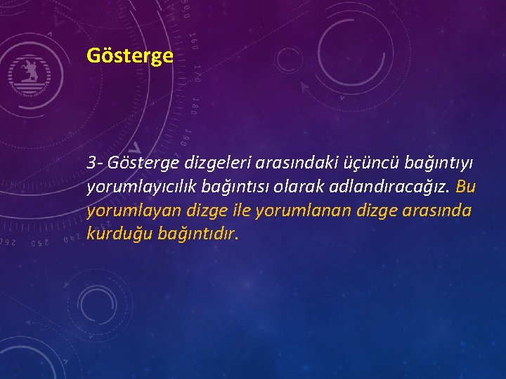 Gösterge 3 - Gösterge dizgeleri arasındaki üçüncü bağıntıyı yorumlayıcılık bağıntısı olarak adlandıracağız. Bu yorumlayan